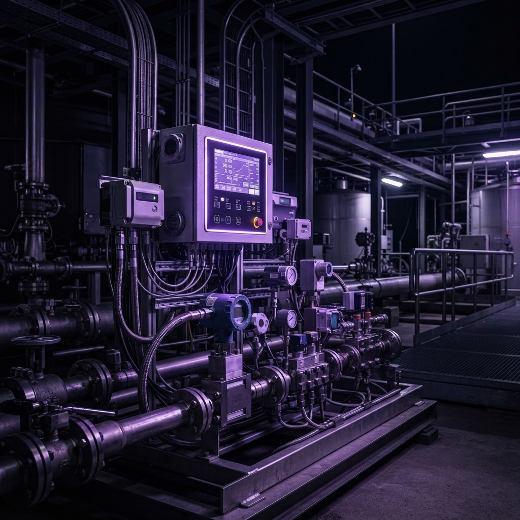 Equipo electrónico de medición y sensores de un sistema de control volumétrico en una instalación de combustible